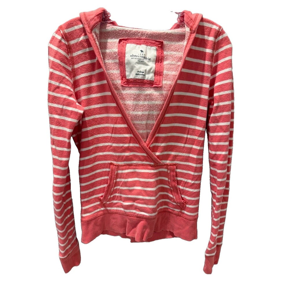 Vintage Abercrombie & Fitch Y2K Juniors XL Babydoll Hoodie V Neck Slim Pullover